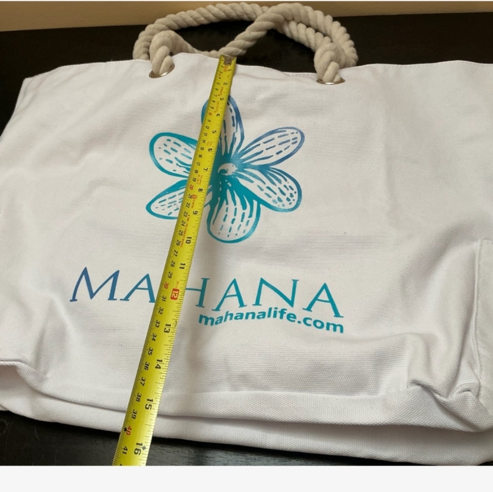 Mahana Canvas Beach Tote with Woven Rope Handles and Flower Motif - Picture 10 of 11